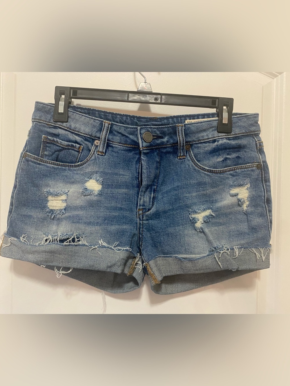 Blank NYC Medium Blue Distressed Rolled-Hem Jean Shorts